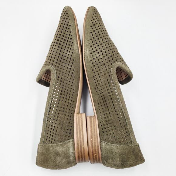 Violet & Red Salem Olive Green Suede Perforated Flat Loafers Women's Size 8 M - Picture 4 of 11